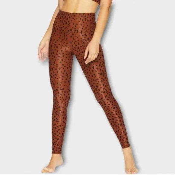 Beach Riot Pants - BEACH RIOT / S / Womens Ayla Brown Spot Leopard Print Ribbed 7/8 Length Leggings